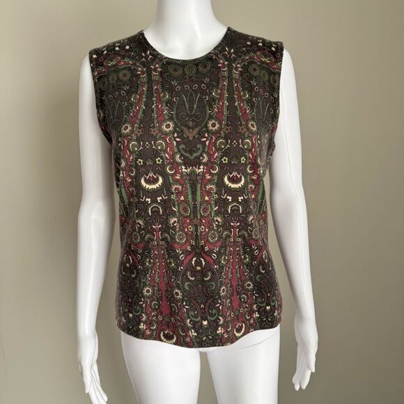 Vintage Neiman Marcus  100% Cashmere Patterned Sleeveless Shirt Size L - Picture 2 of 6